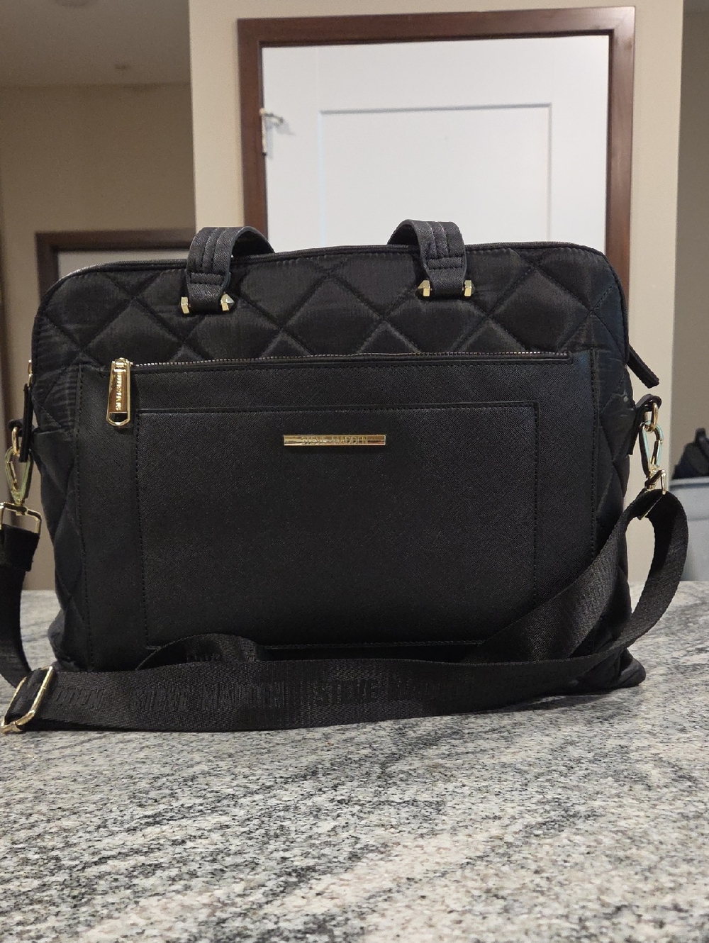 Steve Madden Black Tote with Gold Nameplate